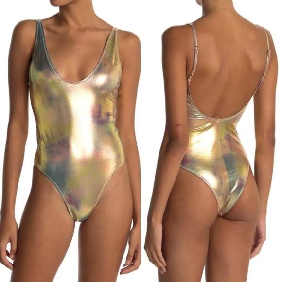 Bond-Eye Viva Rave One-Piece Swimsuit Cosmic Rainbow Iridescent Beachy Resort - Picture 1 of 8